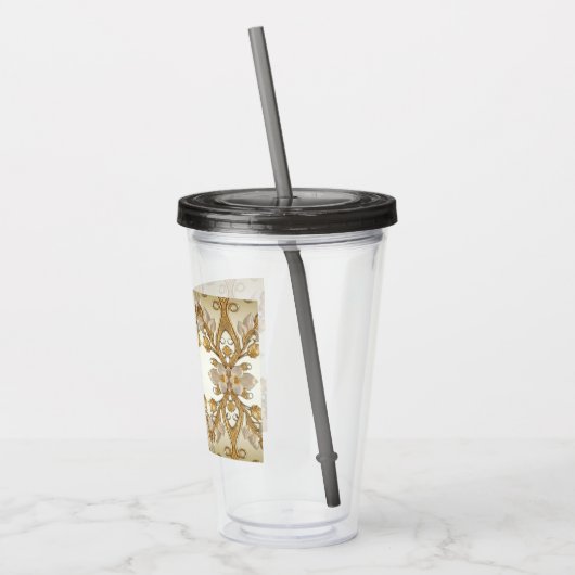 Witte bloemen Decoratieve Goud Acryl Tumbler Acryl Drinkbeker (Links)