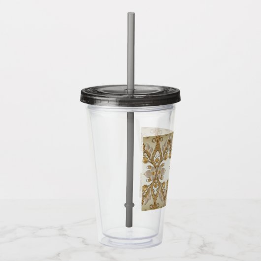 Witte bloemen Decoratieve Goud Acryl Tumbler Acryl Drinkbeker (Rechts)