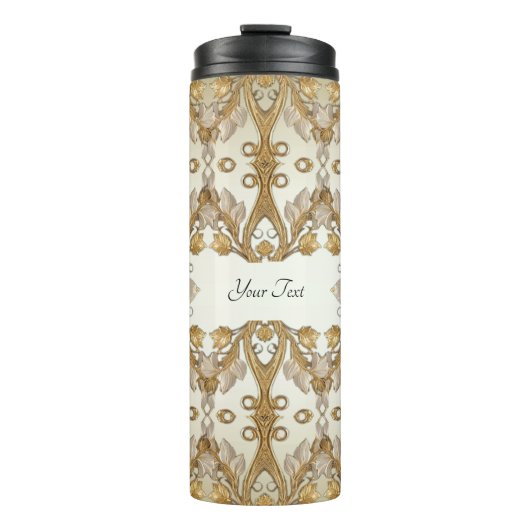 Witte bloemen Decoratieve Goud Thermische Tumbler Thermosbeker (Voorkant)