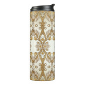 Witte bloemen Decoratieve Goud Thermische Tumbler Thermosbeker (Gedraaid links)