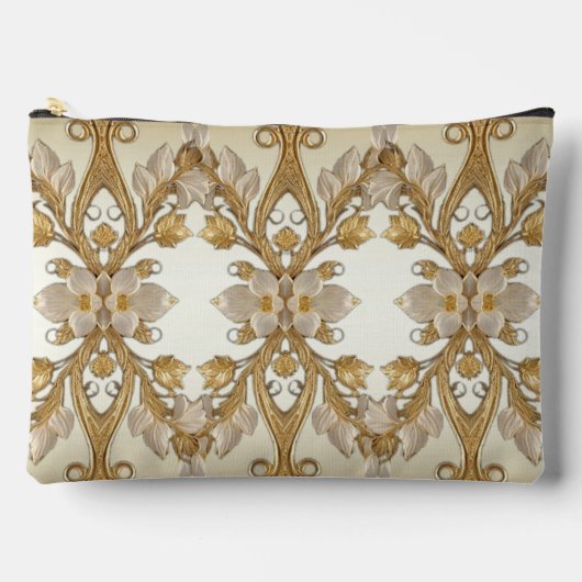Witte Bloemen Decoratieve Gouden Accessoirezak Etui (Voorkant)