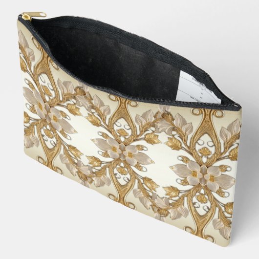 Witte Bloemen Decoratieve Gouden Accessoirezak Etui (Open)