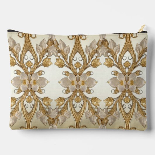 Witte Bloemen Decoratieve Gouden Accessoirezak Etui (Achterkant)
