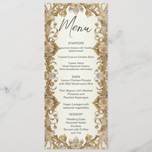 Witte bloemen Decoratieve gouden bruiloft menu (Voorkant)