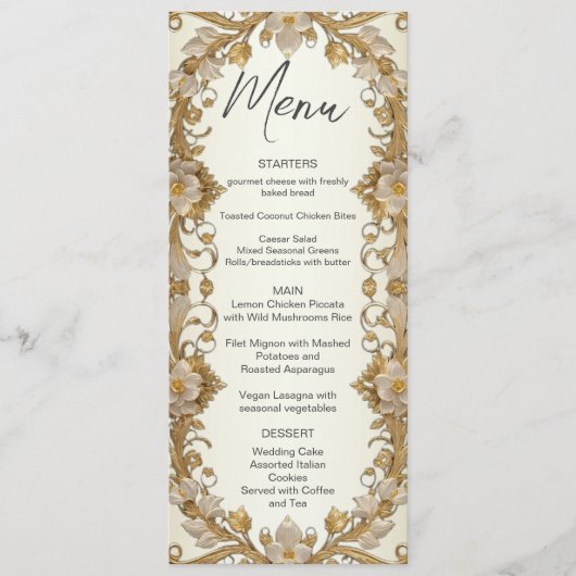 Witte bloemen Decoratieve gouden bruiloft menu (Voorkant)