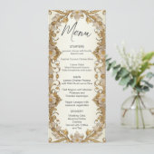 Witte bloemen Decoratieve gouden bruiloft menu (Staand voorkant)