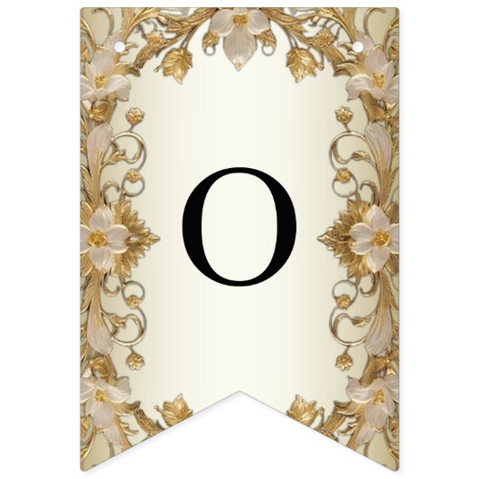 Witte bloemen Decoratieve Gouden Bunting Vlag Vlaggetjes (Tweede vlag)