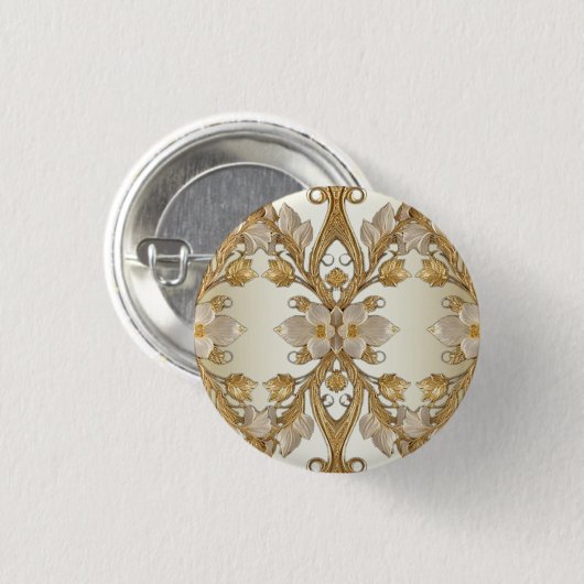 Witte bloemen decoratieve gouden Button (Voorkant /achterkant)