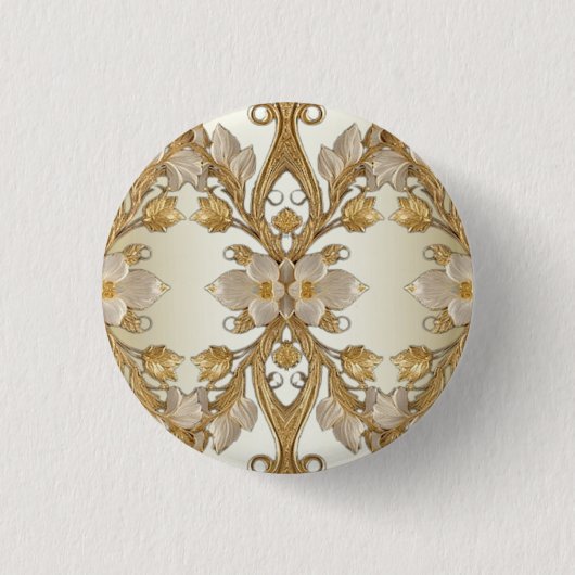 Witte bloemen decoratieve gouden Button (Voorkant)