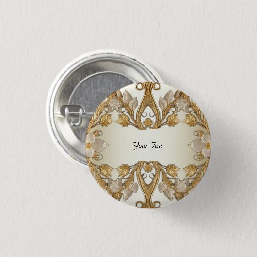 Witte bloemen decoratieve gouden Button (Voorkant /achterkant)
