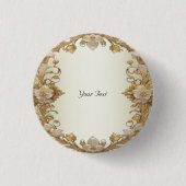 Witte bloemen decoratieve gouden Button (Voorkant)