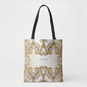 Witte bloemen decoratieve gouden Canvas tas (Voorkant)