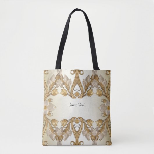 Witte bloemen decoratieve gouden Canvas tas (Voorkant)
