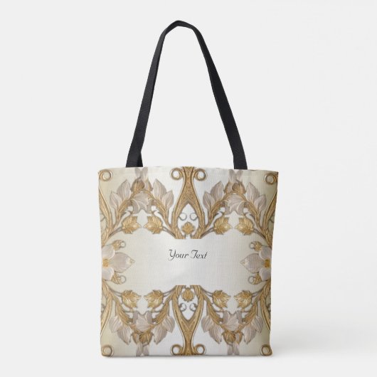 Witte bloemen decoratieve gouden Canvas tas (Achterkant)