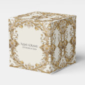 Witte bloemen Decoratieve gouden gunstbox Bedankdoosjes (Voorkant Zijde)