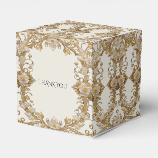 Witte bloemen Decoratieve gouden gunstbox Bedankdoosjes (Achterkant)