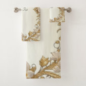 Witte bloemen Decoratieve gouden handdoek set (Insitu)