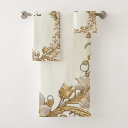 Witte bloemen Decoratieve gouden handdoek set (Insitu)