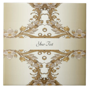 Witte Bloemen Decoratieve Gouden Keramische Tegel Tegeltje