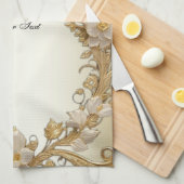 Witte bloemen Decoratieve Gouden Keuken Handdoeken (Quarter Fold)