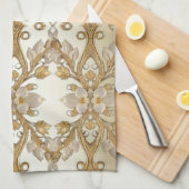 Witte bloemen Decoratieve Gouden Keuken Handdoeken (Quarter Fold)