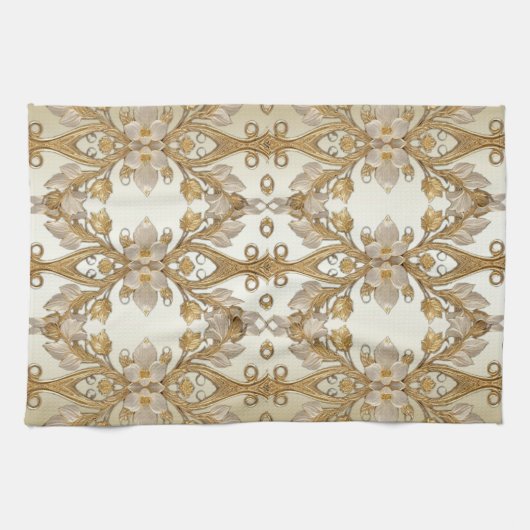 Witte bloemen Decoratieve Gouden Keuken Handdoeken (Horizontaal)