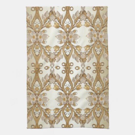Witte bloemen Decoratieve Gouden Keuken Handdoeken (Verticaal)