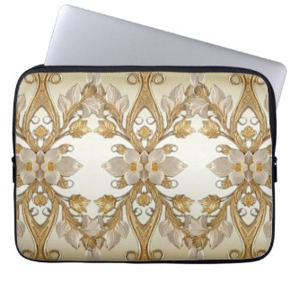 Witte bloemen Decoratieve gouden laptophoes Laptop Sleeve