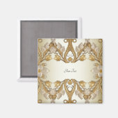 Witte bloemen decoratieve gouden magneet (Voorkant / Achterkant)