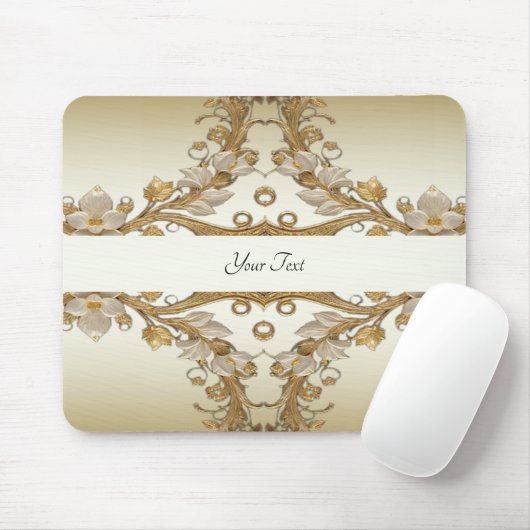 Witte bloemen Decoratieve Gouden Mousepad Muismat (Met muis)