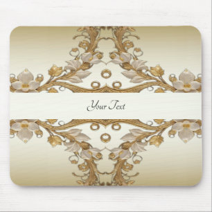 Witte bloemen Decoratieve Gouden Mousepad Muismat