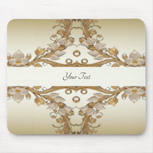 Witte bloemen Decoratieve Gouden Mousepad Muismat (Voorkant)