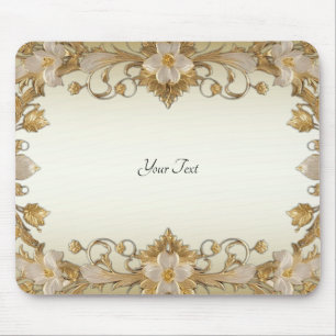 Witte bloemen Decoratieve Gouden Mousepad Muismat