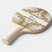 Witte bloemen Decoratieve Gouden Ping Pong Paddle Tafeltennisbatje (Voorkant Gekanteld)