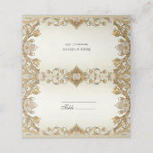 Witte bloemen Decoratieve gouden Place Card Plaatskaartje (Buitenkant ongevouwen)