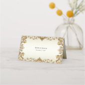 Witte bloemen Decoratieve gouden Place Card Plaatskaartje (Achterkant)