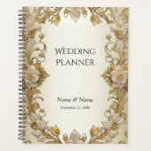 Witte bloemen decoratieve gouden planner (Voorkant)