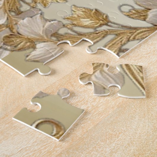 Witte bloemen Decoratieve gouden puzzel Legpuzzel (Zijkant)