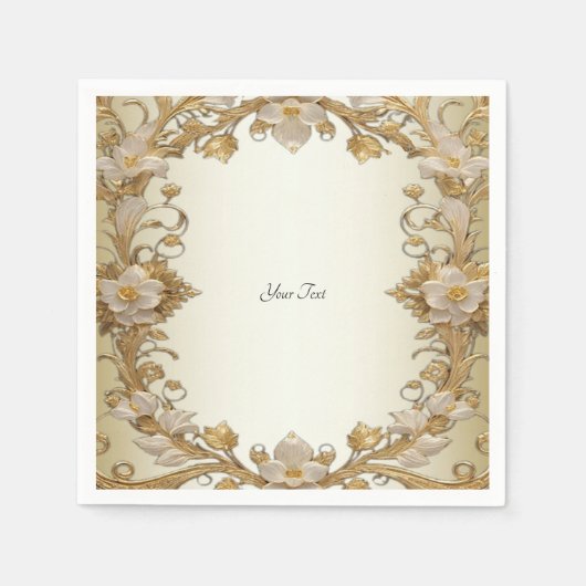 Witte bloemen Decoratieve gouden servetten (Voorkant)