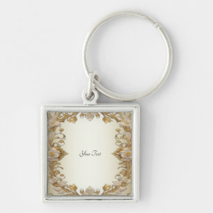 Witte bloemen decoratieve gouden Sleutelhanger
