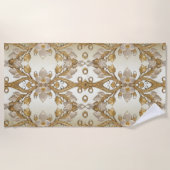 Witte Bloemen Decoratieve Gouden Strandlaken (Voorkant)