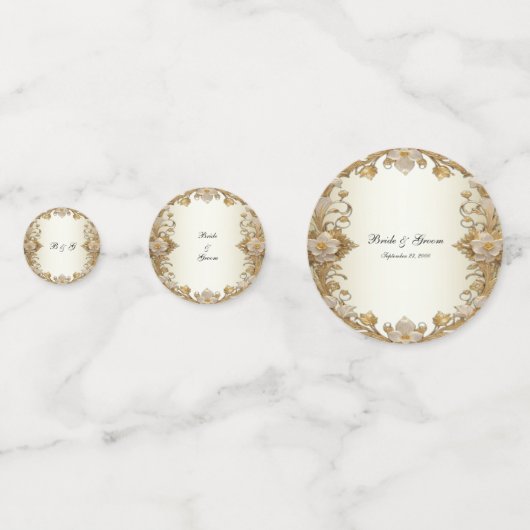 Witte Bloemen Decoratieve Gouden Tafel Confetti (Voorkanten)