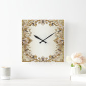 Witte bloemen decoratieve gouden wandklok (Huis)