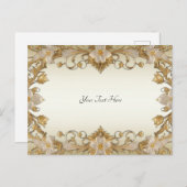 Witte Bloemen Decorative Gouden Ansichtkaart Briefkaart (Voorkant / Achterkant)
