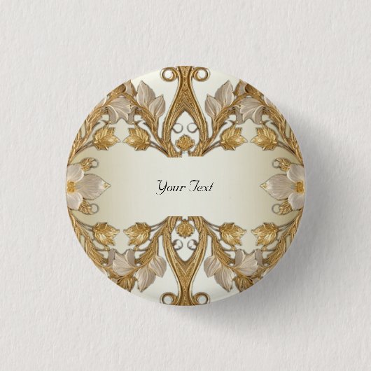 Witte Bloemen Decorative Gouden Knoop Ronde Button 3,2 Cm (Voorkant)