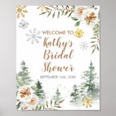 Witte Bloemen Denneboom Winter Welkomstbord Poster (Voorkant)