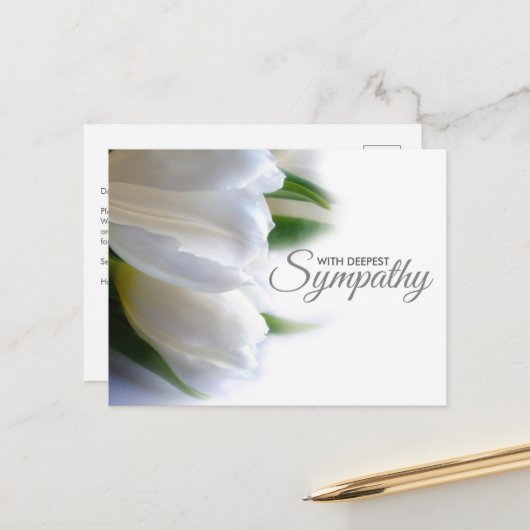 Witte bloemen diepste sympathie briefkaart (Voorkant / Achterkant in situ)