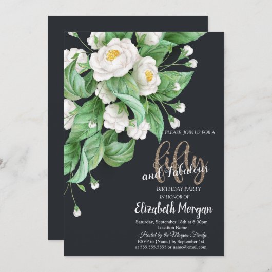 Witte bloemen donker 50ste kaart (Voorkant / Achterkant)