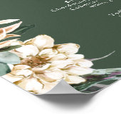 Witte Bloemen | Donkergroen Bruiloft Dranken Bord Poster (Hoek)