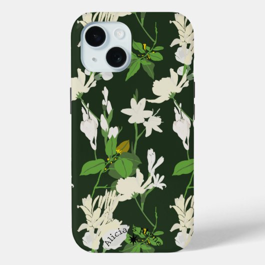 Witte bloemen donkergroene achterkant iPhone / iPa Case-Mate iPhone Case (Achterkant)